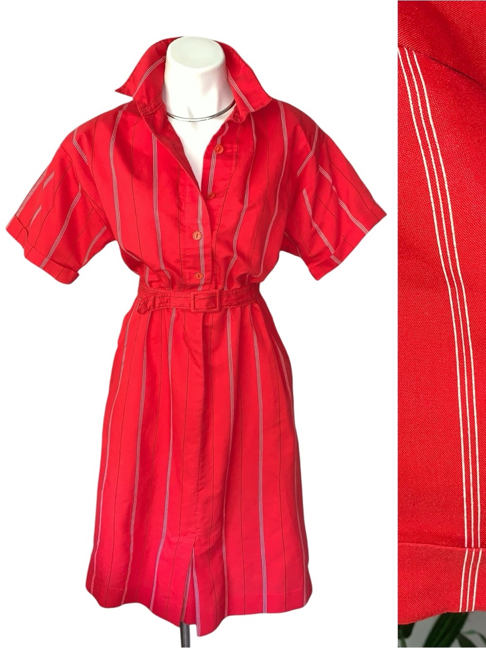 s t r i p e :: Vintage Mod Pinstripe Belted Shirt Dress